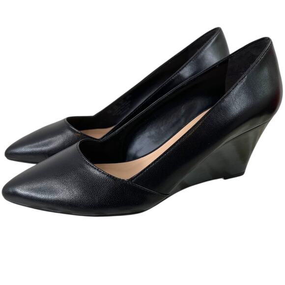 FRANCO SARTO Frankie Wedge Pump in Black Leather Women’s Sz. 7W Pointed Toe Heel - Picture 8 of 13